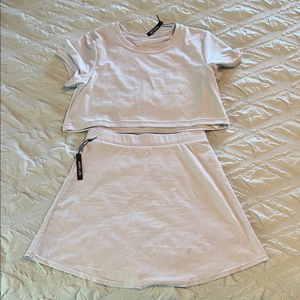 NWT Set Active Blue Terry Baby Tee & Skirt Set